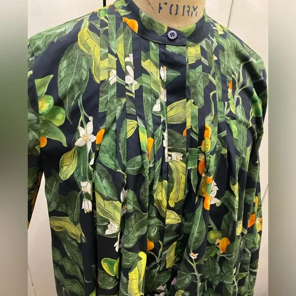 Oscar de la Renta Green Floral Pintuck Fortunella Mini Dress